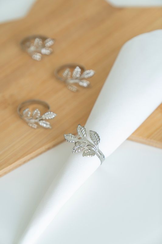 Servettring 4pk Blad - Silver