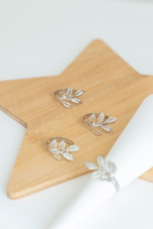Servettring 4pk Blad - Silver