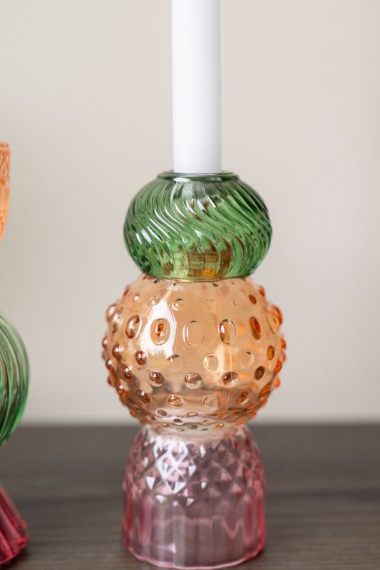 Ljusstake 18cm - Rosa/Orange/Grön