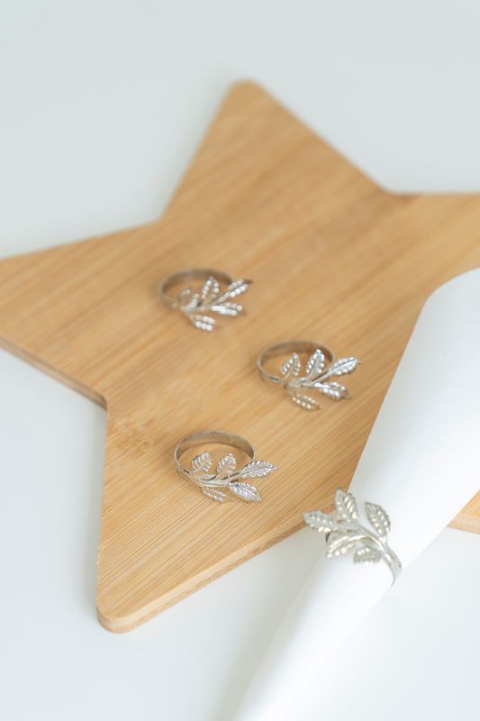Servettring 4pk Blad - Silver