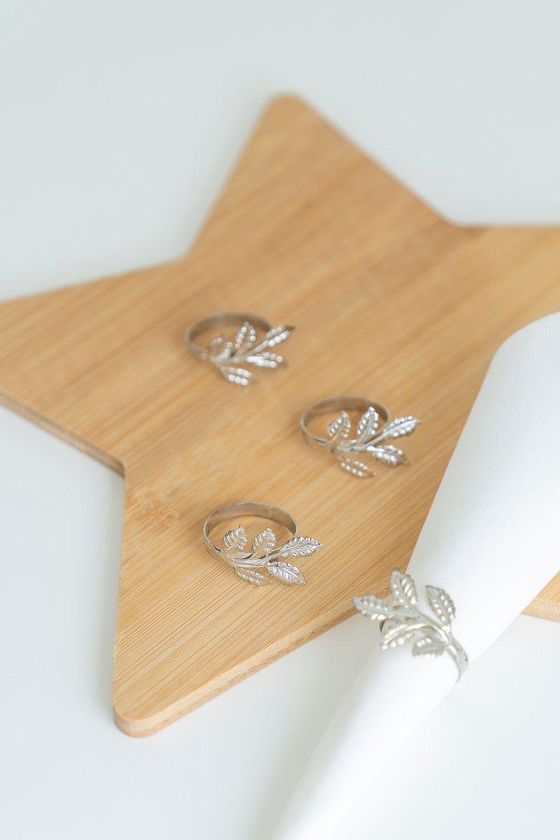 Servettring 4pk Blad - Silver