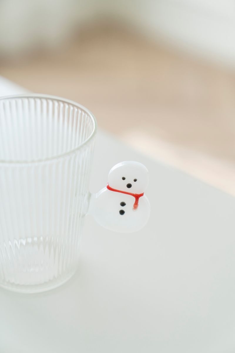 Tekopp - Glas Räfflor Snögubbe